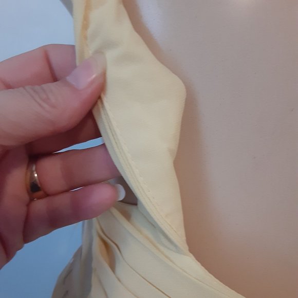 Bill Levkoff  Butter or Canary Yellow Chiffon One Shoulder Faux Wrap Sho… - Picture 11 of 16